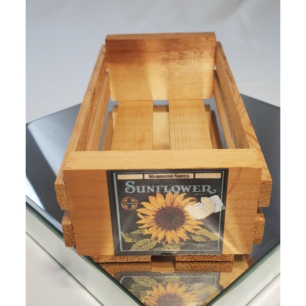 Vintage Sunflower Wooden Crate Storage Holder for Cassette Tapes